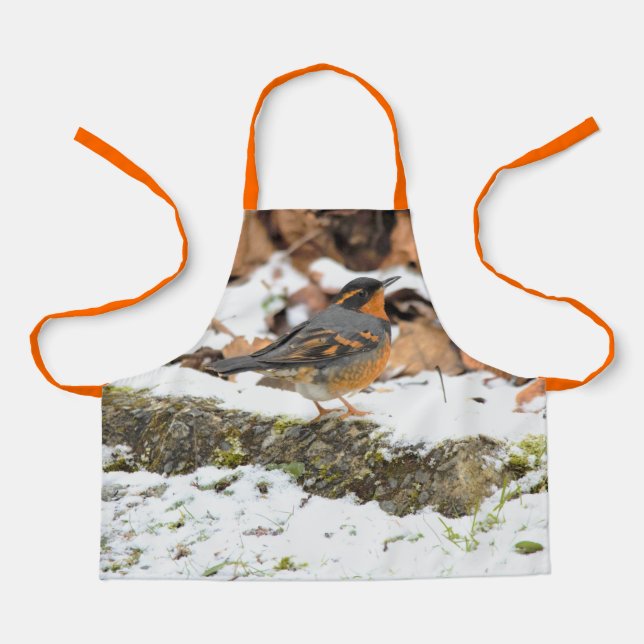 Beautiful Varied Thrush on the Snowy Ground Apron (Front)