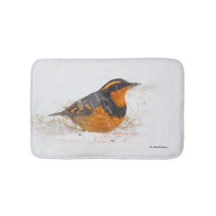Beautiful Varied Thrush Songbird in the Snow Bath Mat