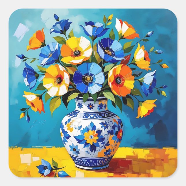 Beautiful Vase of Flowers  Square Sticker (Front)