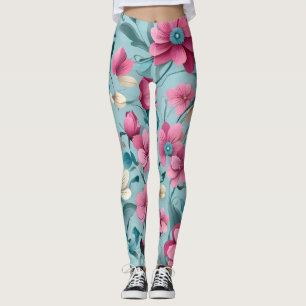 Beautiful Vector Floral Flowers Seamless Pattern Leggings