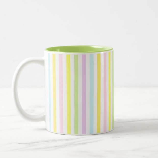 Beautiful Vertical Stripes in Pastel Colours Two-Tone Coffee Mug (Left)