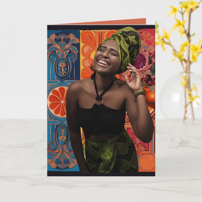 Beautiful Vibrant Creative African Lady Birthday Card (Yellow Flower)
