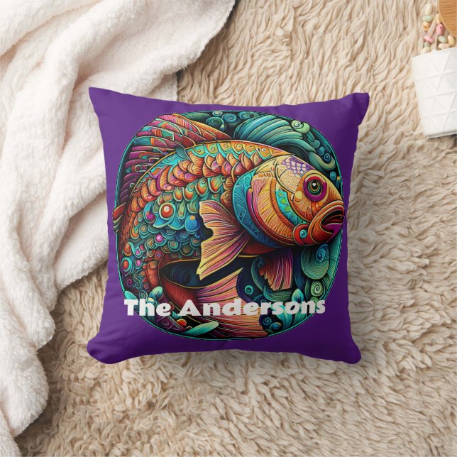 Beautiful Vibrant Fish Throw Pillow (Blanket)