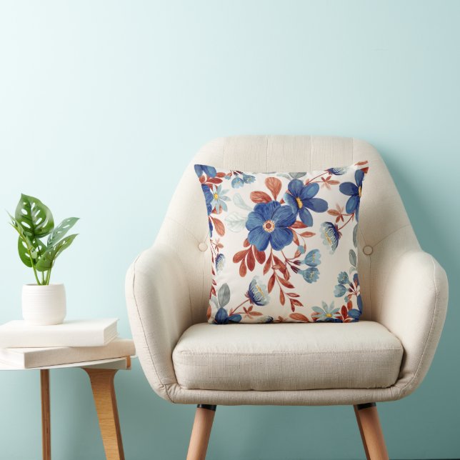 Beautiful Vibrant Floral Throw Pillow (Chair)