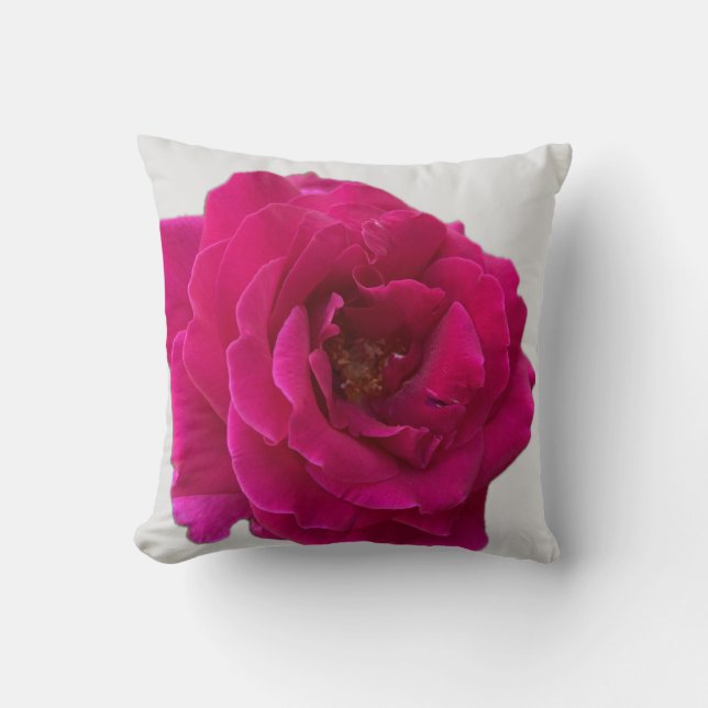 Beautiful Vibrant Hot Pink Rose in Full Bloom Throw Pillow (Front)