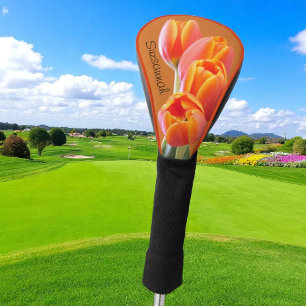 Beautiful Vibrant Orange Tulip Custom Name Golf Head Cover