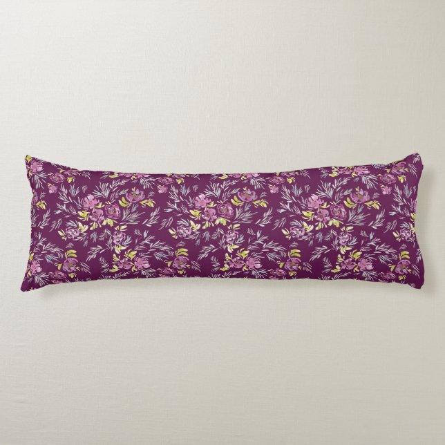 Beautiful vibrant purple watercolor flower Pattern Body Pillow (Front)