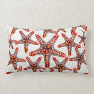 Beautiful Vibrant Red Starfish Sand Ocean Sealife Lumbar Pillow