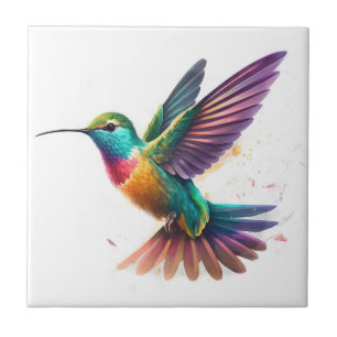 Beautiful Vibrant Watercolor Hummingbird Print Tile