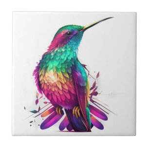Beautiful Vibrant Watercolor Hummingbird Print Tile