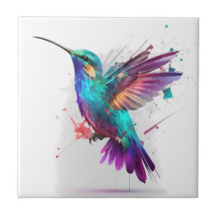 Beautiful Vibrant Watercolor Hummingbird Print Tile
