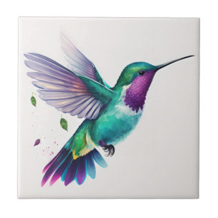 Beautiful Vibrant Watercolor Hummingbird Print Tile