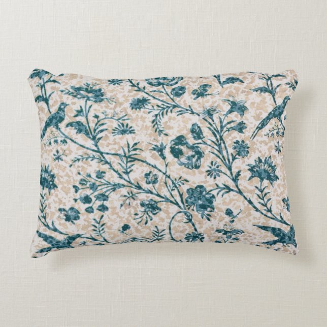 Beautiful Victorian Blue Birds Pattern Accent Pillow (Front)