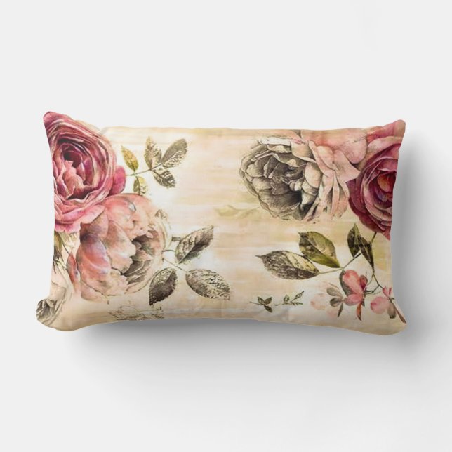 Beautiful Victorian Floral Painting Lumbar Pillow (Front)