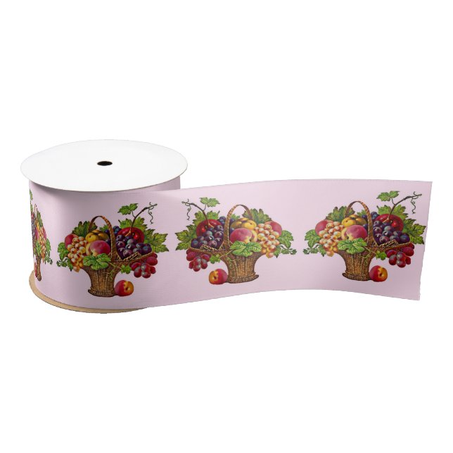 beautiful Victorian fruit basket print Satin Ribbon (Spool)