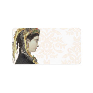 Beautiful Victorian Lady in Profile Damask Back Label