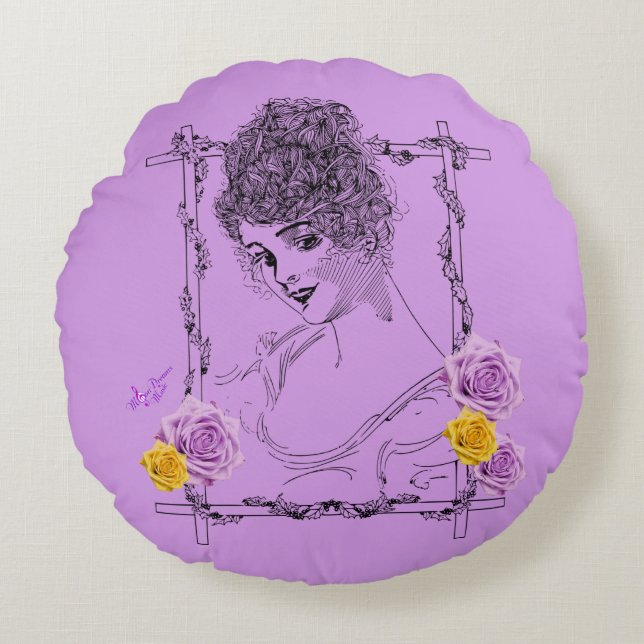 Beautiful Victorian Lady Round Throw Pillow (Front)