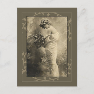 Beautiful Victorian Lady with cut flowers Postcard