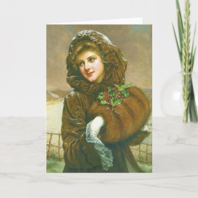 Beautiful Victorian Woman Christmas Note Card (Front)