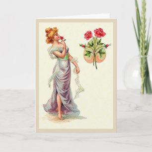 Beautiful Victorian Woman With Roses Note Card
