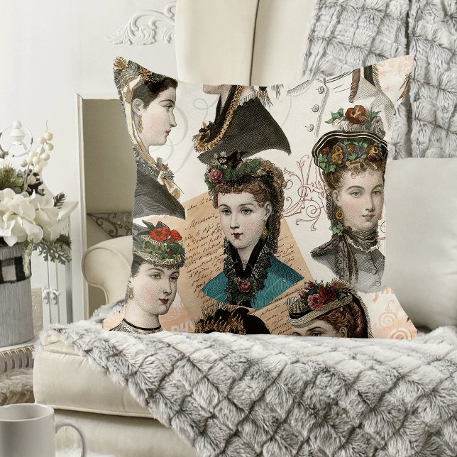 Beautiful Victorian Women Vintage Collage Throw Pillow (Creator Uploaded)