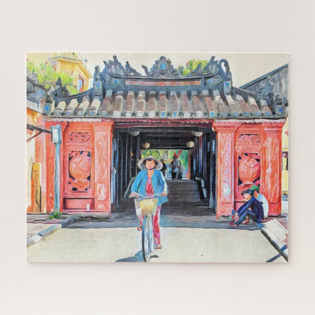 Beautiful Vietnam Asia Japanese Bridge Artwork Jigsaw Puzzle (Horizontal)