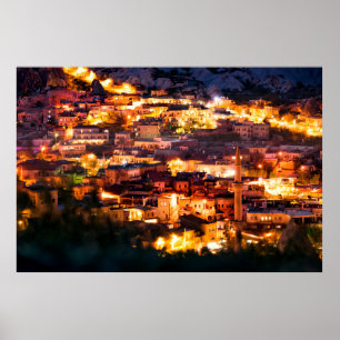Beautiful view Goreme at night. Famous centre of b Poster