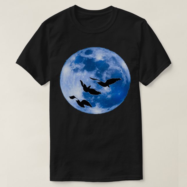 Beautiful view of the moon and birds T-Shirt (Design Front)
