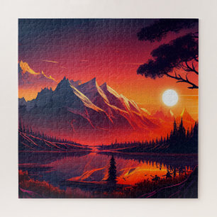 beautiful view of the mountains with a lake jigsaw puzzle