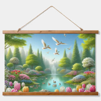 Beautiful view with lake  hanging tapestry