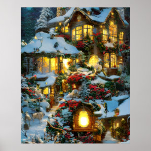 Beautiful village house at Christmas  Poster