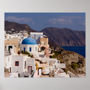 Beautiful village of Oia with white buildings Poster