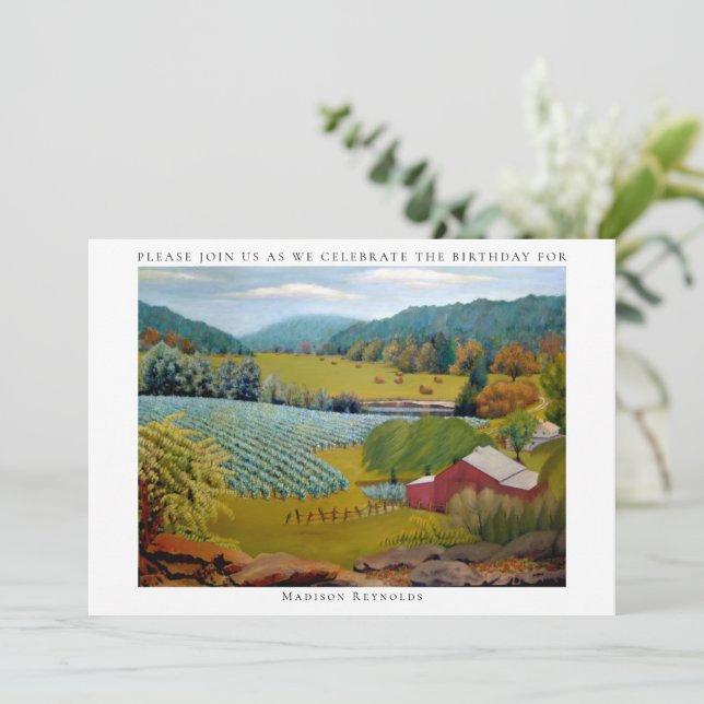 Beautiful Vineyard Farm Birthday  Invitation (Standing Front)