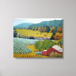 Beautiful Vineyard with Colourful Red Blues Yellow Canvas Print