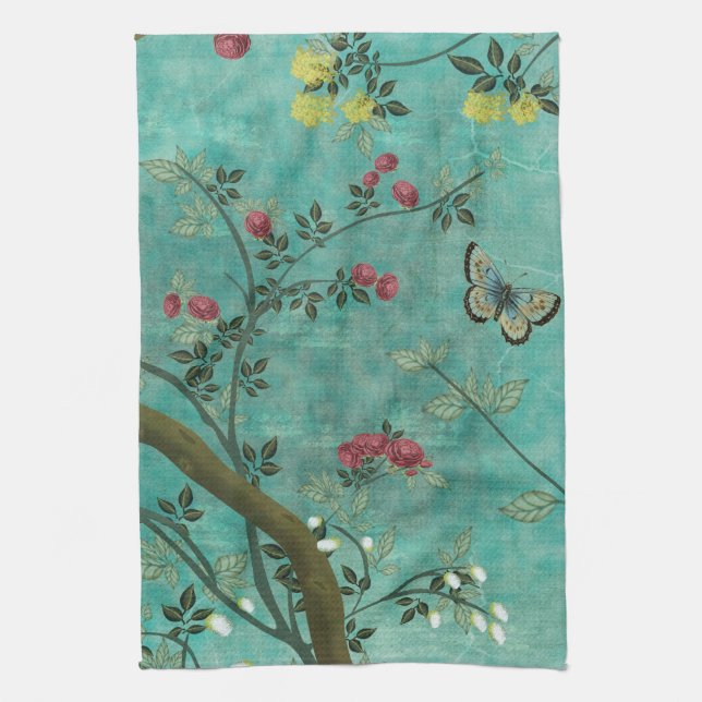 Beautiful vintage antique blossom tree butterflies kitchen towel (Vertical)