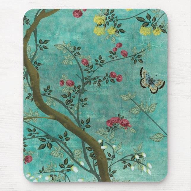 Beautiful vintage antique blossom tree butterflies mouse pad (Front)