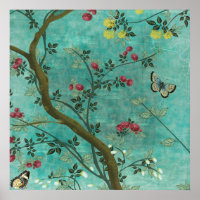 Beautiful vintage antique blossom tree butterflies