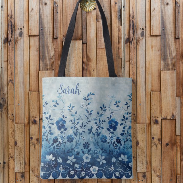 Beautiful Vintage Blue Tropical Hawaiian Flowered  Tote Bag (Creator Uploaded)