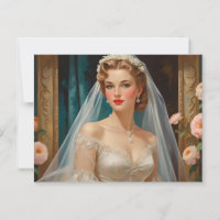 Beautiful Vintage Bride with Roses Illustration 