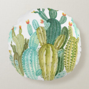 Beautiful vintage cacti, succulents, cactus bloomi round pillow