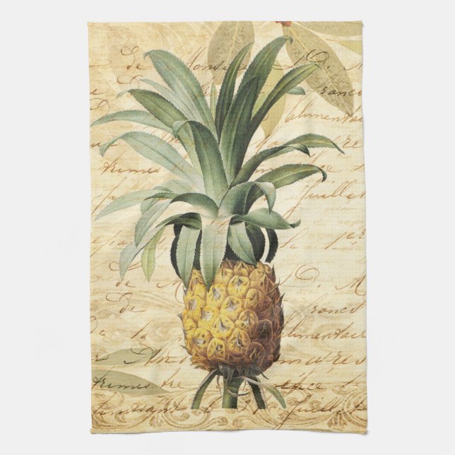 Beautiful Vintage Calligraphy Pineapple Kitchen Towel (Vertical)