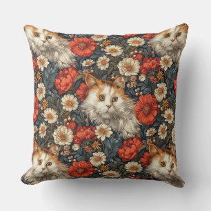 Beautiful vintage cat in retro colours and decorat outdoor pillow