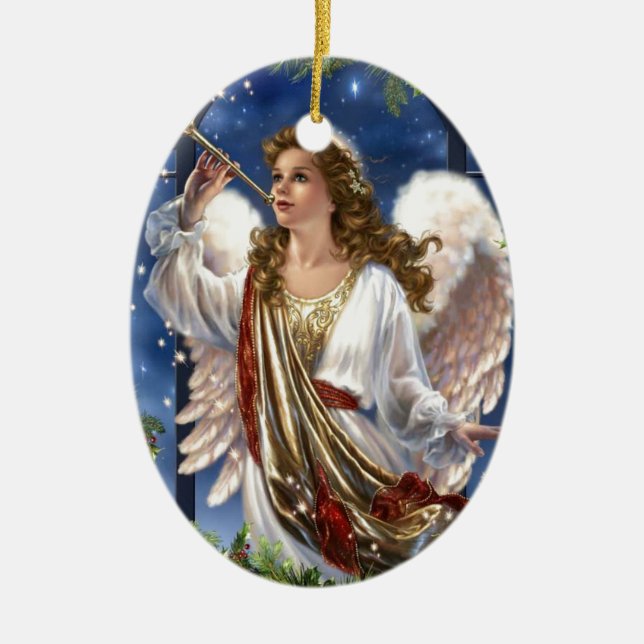 Beautiful Vintage Christmas Angel Ceramic Ornament (Front)