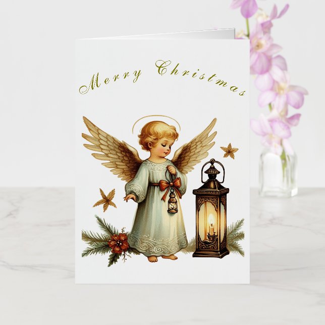 Beautiful Vintage Christmas Angel   Foil Greeting Card (Orchid)