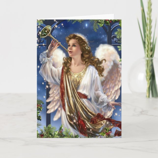 Beautiful Vintage Christmas Angel Holiday Card (Front)