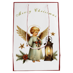 Beautiful Vintage Christmas Angel   Medium Gift Bag