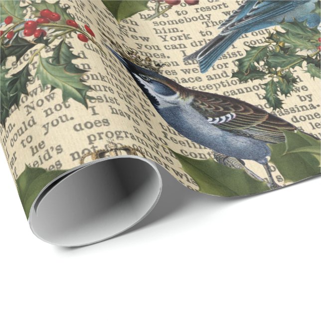 Beautiful vintage Christmas bird pattern Wrapping Paper (Roll Corner)