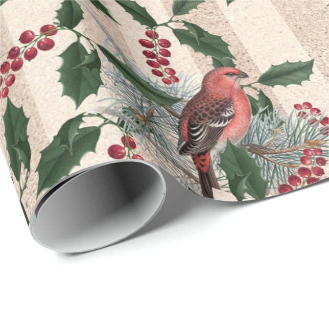 Beautiful vintage Christmas bird pattern Wrapping Paper (Roll Corner)
