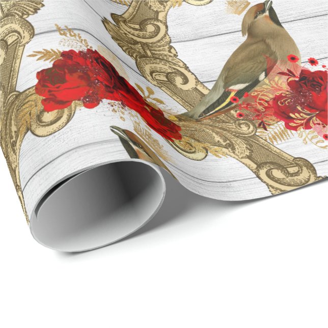 Beautiful vintage Christmas bird pattern Wrapping Paper (Roll Corner)