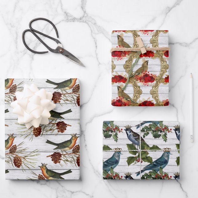 Beautiful vintage Christmas bird pattern  Wrapping Paper Sheet (Front)